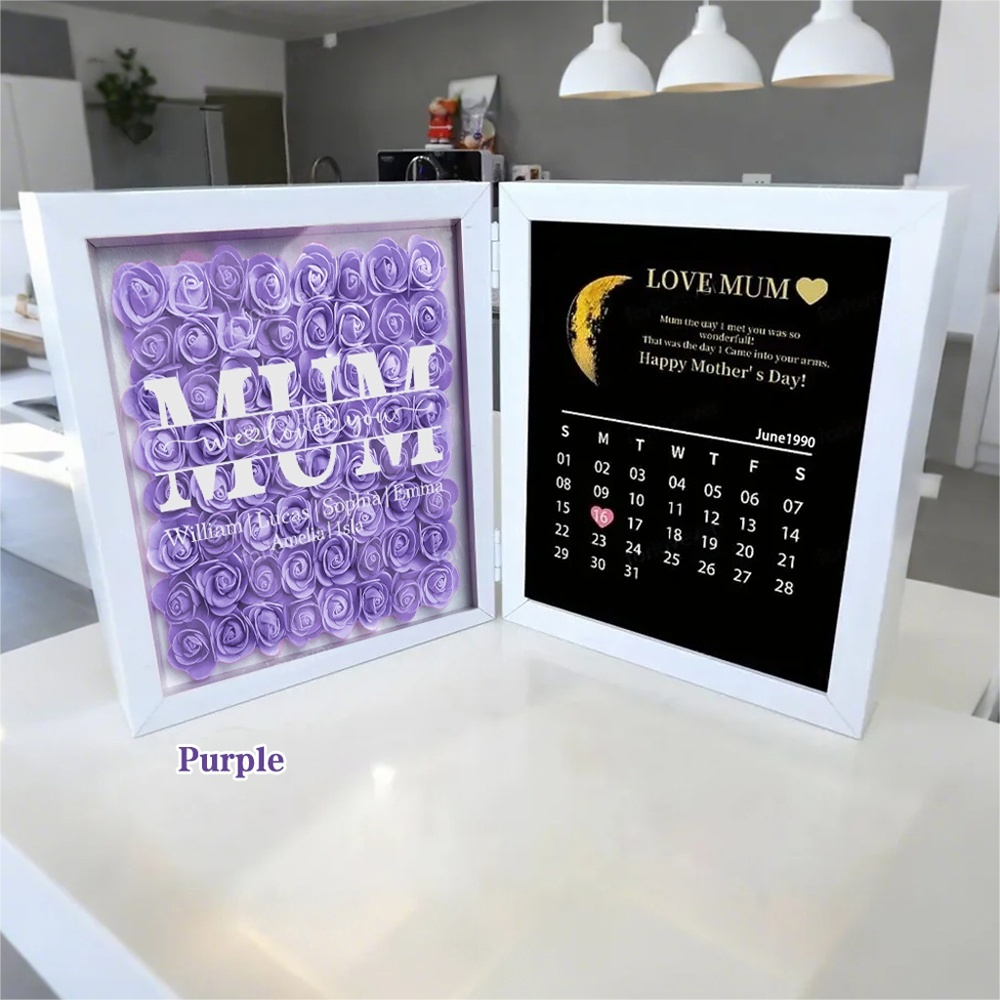  Mom We Love You With REAL MOON PHASE Anniversary Calendar - Personalized Flower Shadow Box-Creatgifts