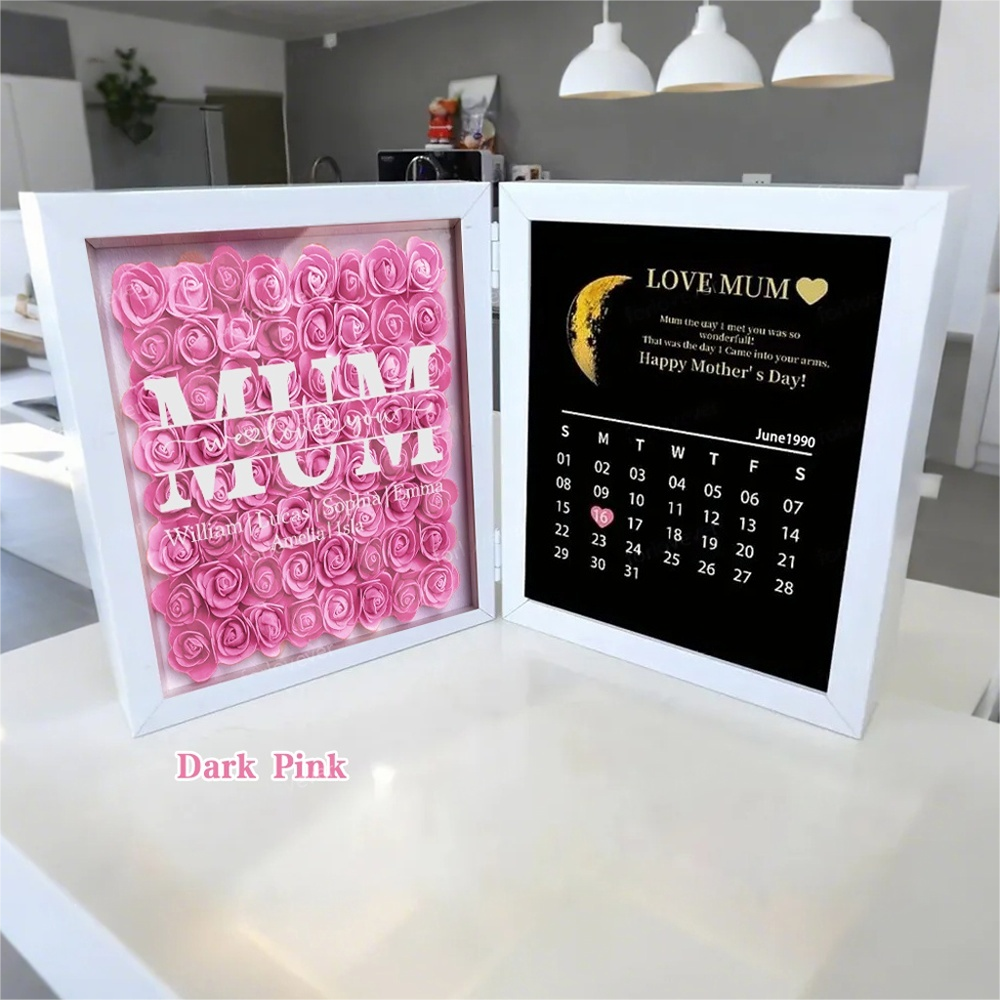  Mom We Love You With REAL MOON PHASE Anniversary Calendar - Personalized Flower Shadow Box-Creatgifts