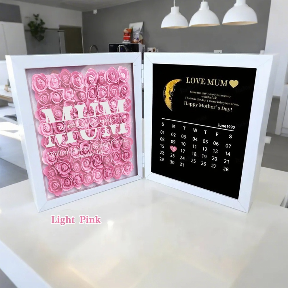  Mom We Love You With REAL MOON PHASE Anniversary Calendar - Personalized Flower Shadow Box-Creatgifts