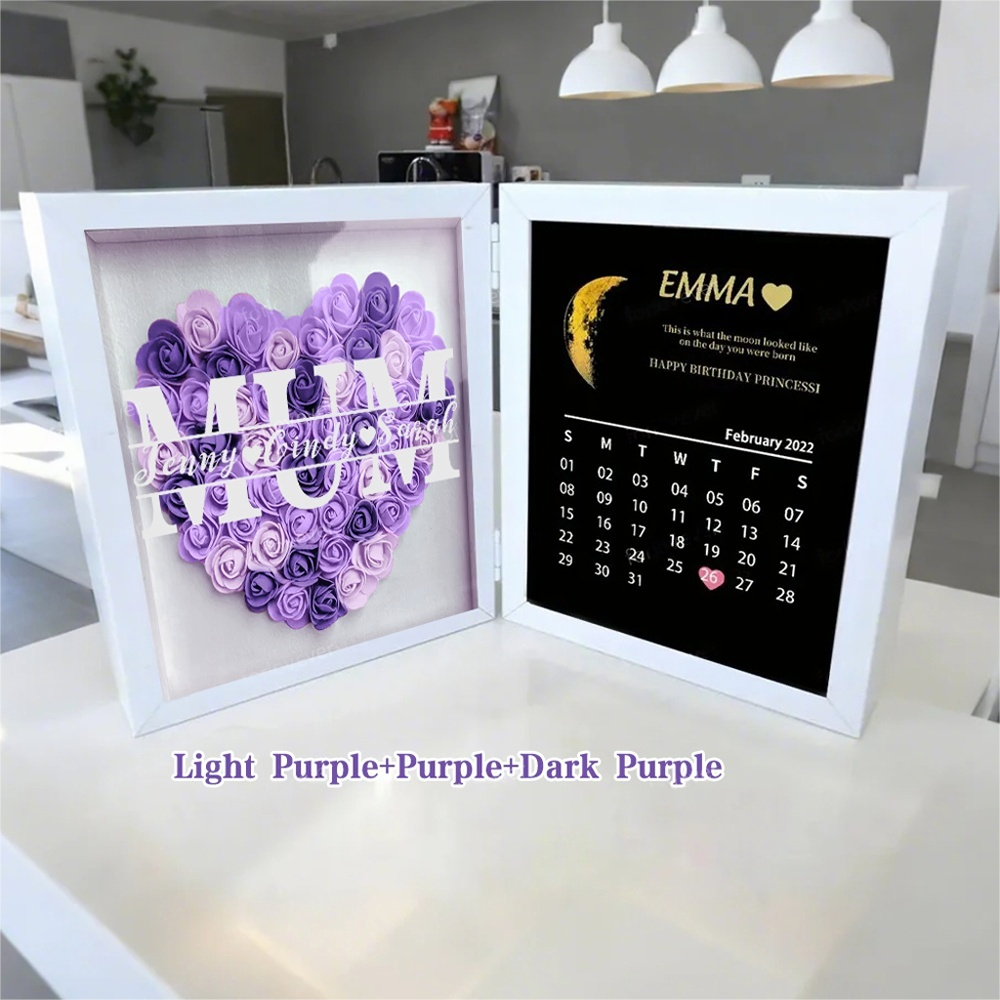 (Mum & Grand mum With Name) With REAL MOON PHASE Anniversary Calendar Custom flower frame