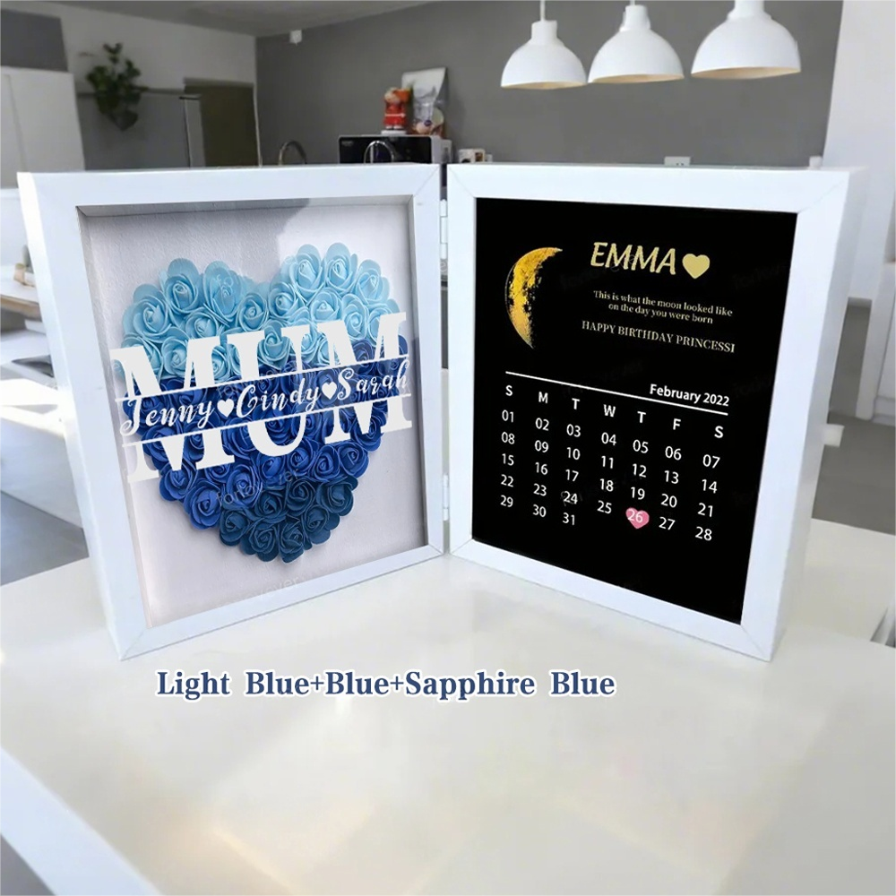 (Mum & Grand mum With Name) With REAL MOON PHASE Anniversary Calendar Custom flower frame