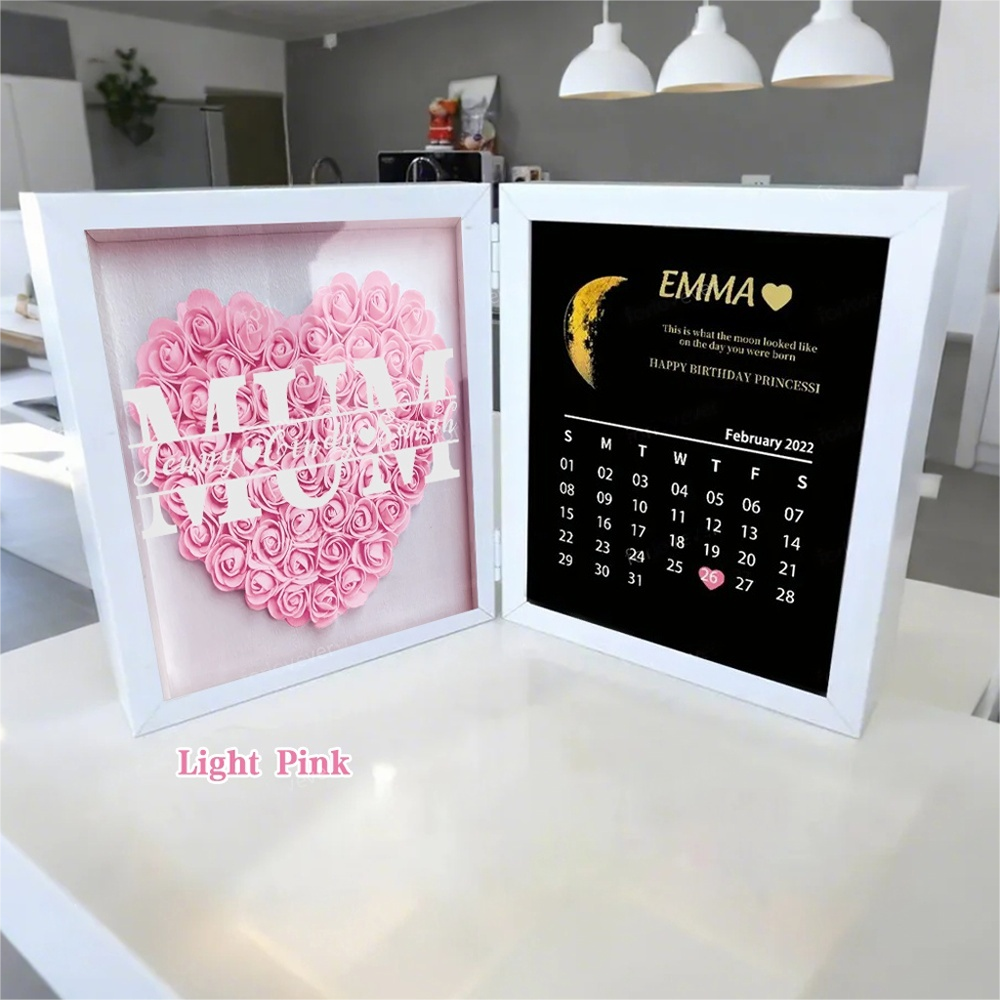 (Mum & Grand mum With Name) With REAL MOON PHASE Anniversary Calendar Custom flower frame