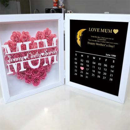 (Mum & Grand mum With Name) With REAL MOON PHASE Anniversary Calendar Custom flower frame