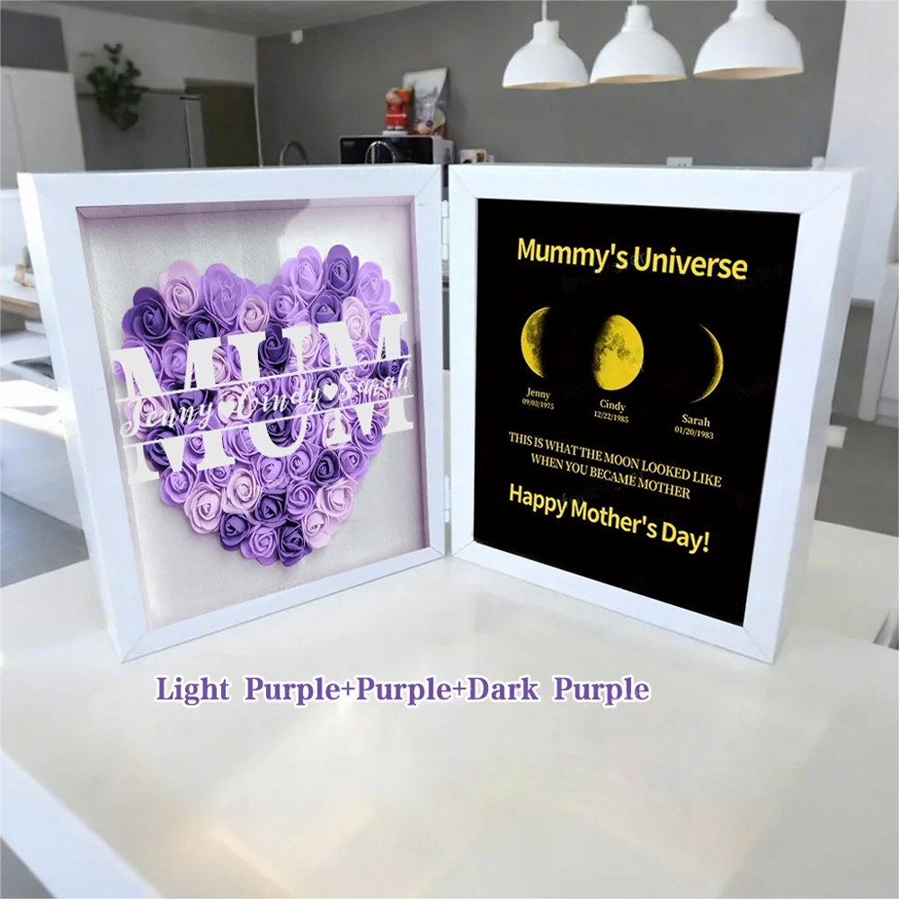 Mother's Day With REAL MOON PHASE Anniversary Calendar - Mommy's Universe Personalized Flower Shadow Box-Creatgifts