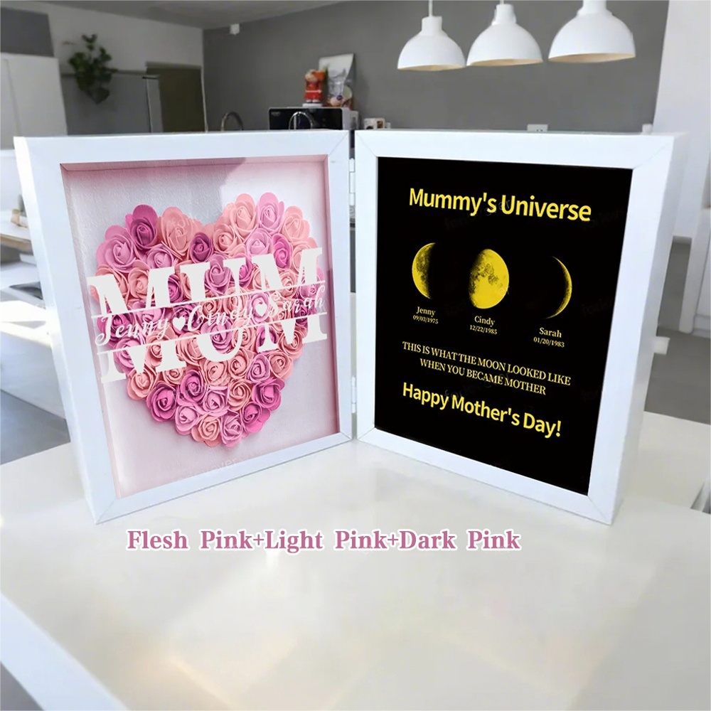 Mother's Day With REAL MOON PHASE Anniversary Calendar - Mommy's Universe Personalized Flower Shadow Box-Creatgifts