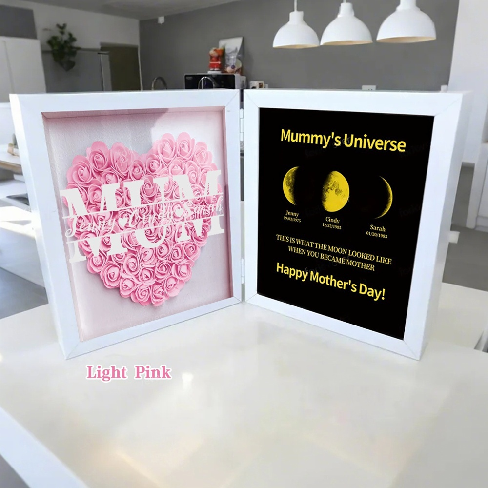 Mother's Day With REAL MOON PHASE Anniversary Calendar - Mommy's Universe Personalized Flower Shadow Box-Creatgifts