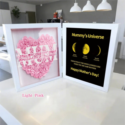 Mother's Day With REAL MOON PHASE Anniversary Calendar - Mommy's Universe Personalized Flower Shadow Box-Creatgifts