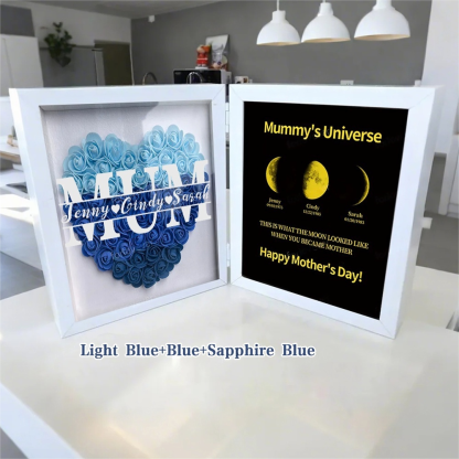 Mother's Day With REAL MOON PHASE Anniversary Calendar - Mommy's Universe Personalized Flower Shadow Box-Creatgifts