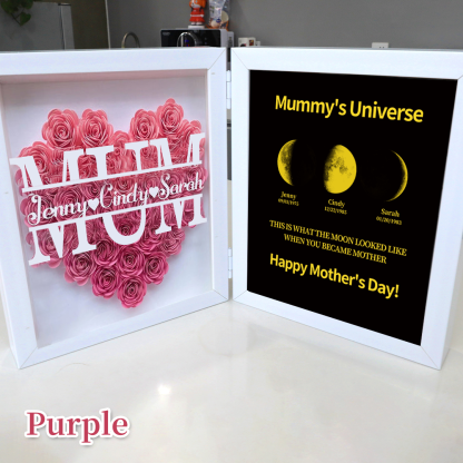 Mother's Day With REAL MOON PHASE Anniversary Calendar - Mommy's Universe Personalized Flower Shadow Box-Creatgifts