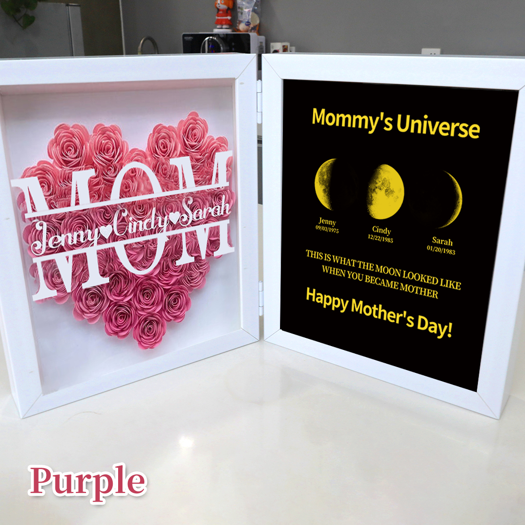 Mother's Day With REAL MOON PHASE Anniversary Calendar - Mommy's Universe Personalized Flower Shadow Box-Creatgifts