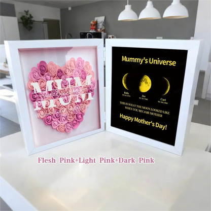 Mom We Love You With REAL MOON PHASE Anniversary Calendar - Mommy's Universe Personalized Heart Shape Flower Shadow Box-Creatgifts