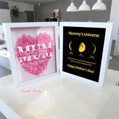 Mom We Love You With REAL MOON PHASE Anniversary Calendar - Mommy's Universe Personalized Heart Shape Flower Shadow Box-Creatgifts