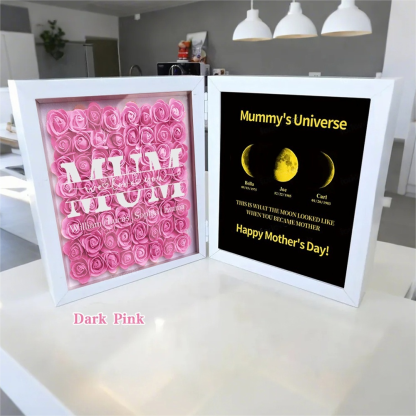 Mom We Love You With REAL MOON PHASE Anniversary Calendar - Mommy's Universe Personalized Heart Shape Flower Shadow Box-Creatgifts