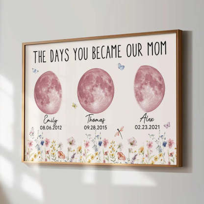 Wild Flowers The Day You Become Mom Grandma Custom Pink Birthday Moon Phase Personalized Poster