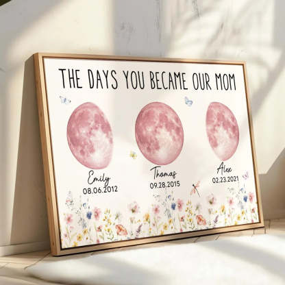 Wild Flowers The Day You Become Mom Grandma Custom Pink Birthday Moon Phase Personalized Poster