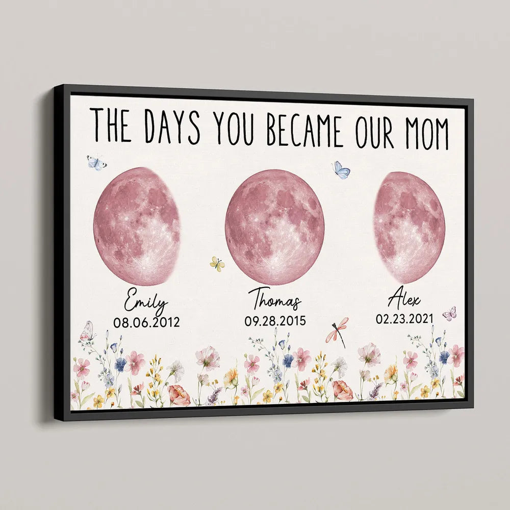 Wild Flowers The Day You Become Mom Grandma Custom Pink Birthday Moon Phase Personalized Poster