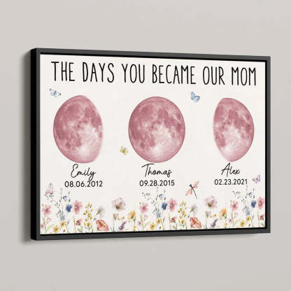 Wild Flowers The Day You Become Mom Grandma Custom Pink Birthday Moon Phase Personalized Poster
