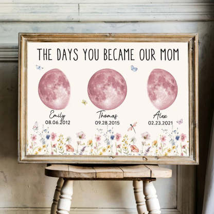 Wild Flowers The Day You Become Mom Grandma Custom Pink Birthday Moon Phase Personalized Poster