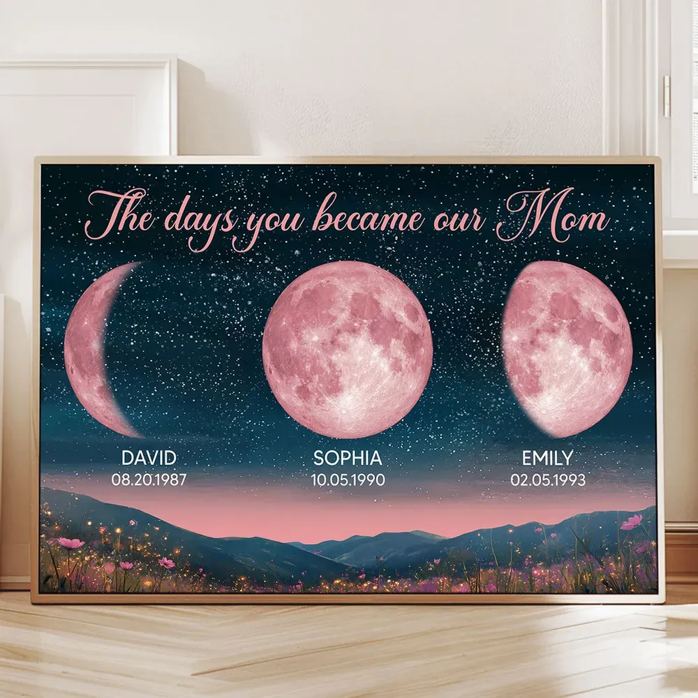 Personalized Birth Moon Frame, Pink Moon Phase | A Heartfelt Gift for Mom’s Birthday, Mother’s Day, or Just Because-Creatgifts