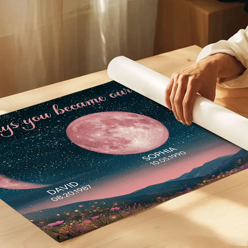 Personalized Birth Moon Frame, Pink Moon Phase | A Heartfelt Gift for Mom’s Birthday, Mother’s Day, or Just Because-Creatgifts