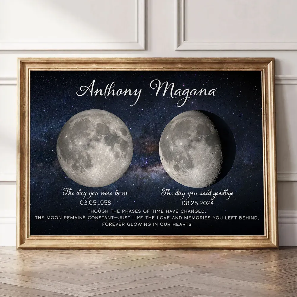 Lost Loved One Moon Phase Art Memorial Sympathy Gift Personalized Poster