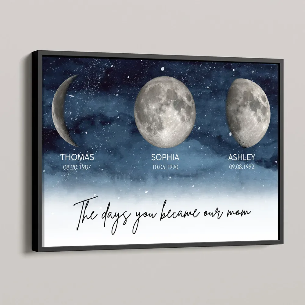 Starry Night The Day You Became Mom Birth Personalized Moon Phase Frame, A Heartfelt Gift for Mom’s Birthday, Mother’s Day, or Just Because-Creatgifts