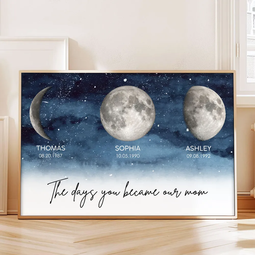 Starry Night The Day You Became Mom Birth Personalized Moon Phase Frame, A Heartfelt Gift for Mom’s Birthday, Mother’s Day, or Just Because-Creatgifts