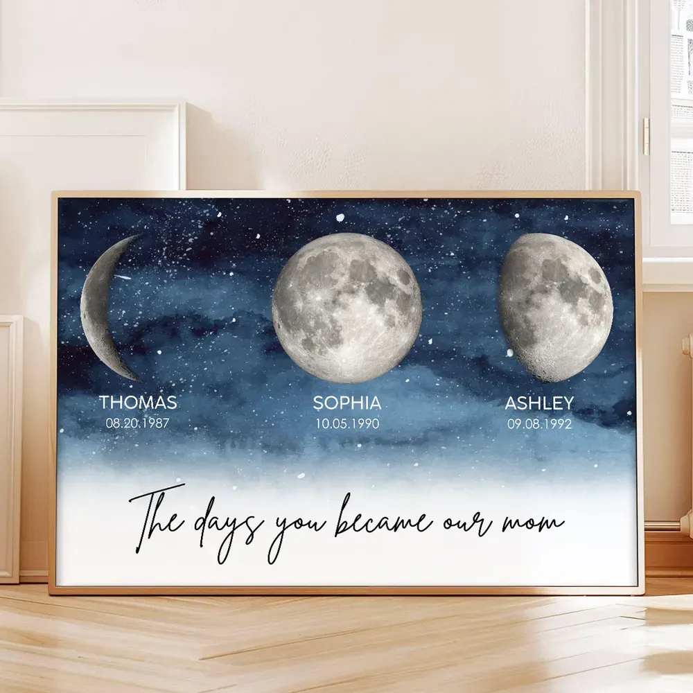 Starry Night The Day You Became Mom Birth Personalized Moon Phase Frame, A Heartfelt Gift for Mom’s Birthday, Mother’s Day, or Just Because-Creatgifts