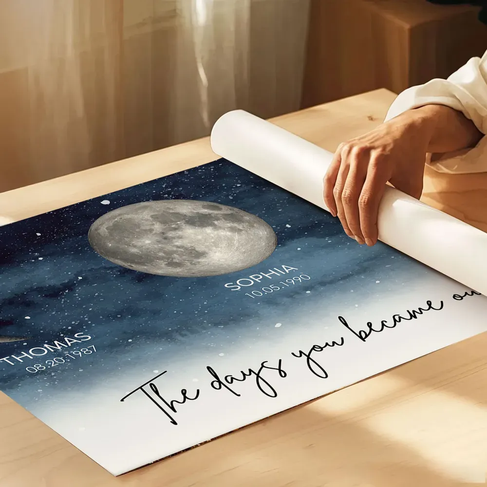 Starry Night The Day You Became Mom Birth Personalized Moon Phase Frame, A Heartfelt Gift for Mom’s Birthday, Mother’s Day, or Just Because-Creatgifts
