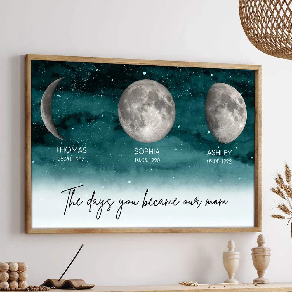 Starry Night The Day You Became Mom Birth Personalized Moon Phase Frame, A Heartfelt Gift for Mom’s Birthday, Mother’s Day, or Just Because-Creatgifts