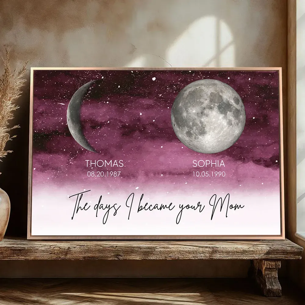 Starry Night The Day You Became Mom Birth Personalized Moon Phase Frame, A Heartfelt Gift for Mom’s Birthday, Mother’s Day, or Just Because-Creatgifts