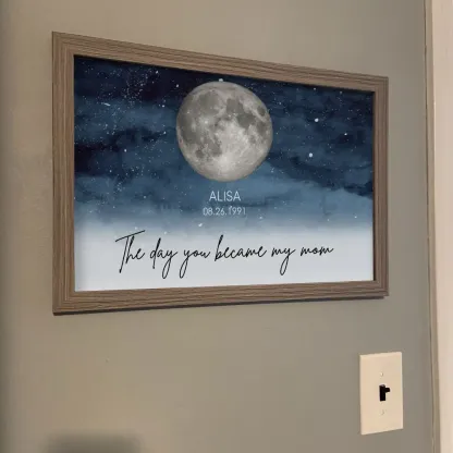 Starry Night The Day You Became Mom Birth Personalized Moon Phase Frame, A Heartfelt Gift for Mom’s Birthday, Mother’s Day, or Just Because-Creatgifts