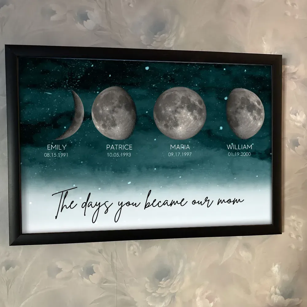 Starry Night The Day You Became Mom Birth Personalized Moon Phase Frame, A Heartfelt Gift for Mom’s Birthday, Mother’s Day, or Just Because-Creatgifts