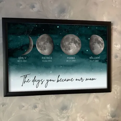 Starry Night The Day You Became Mom Birth Personalized Moon Phase Frame, A Heartfelt Gift for Mom’s Birthday, Mother’s Day, or Just Because-Creatgifts