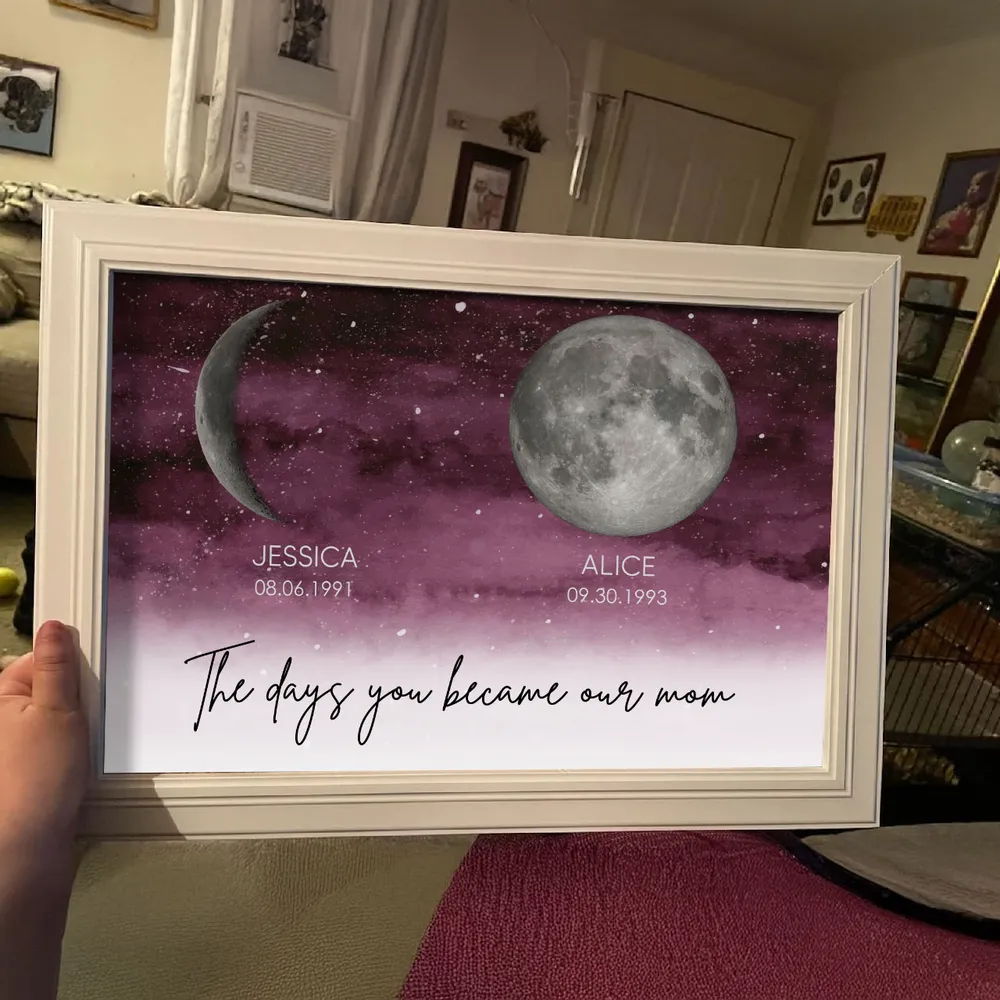 Starry Night The Day You Became Mom Birth Personalized Moon Phase Frame, A Heartfelt Gift for Mom’s Birthday, Mother’s Day, or Just Because-Creatgifts