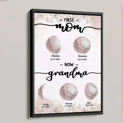 First Mom Now Grandma Custom Floral Birth Moon Phase Frame, Mother's Day Gift