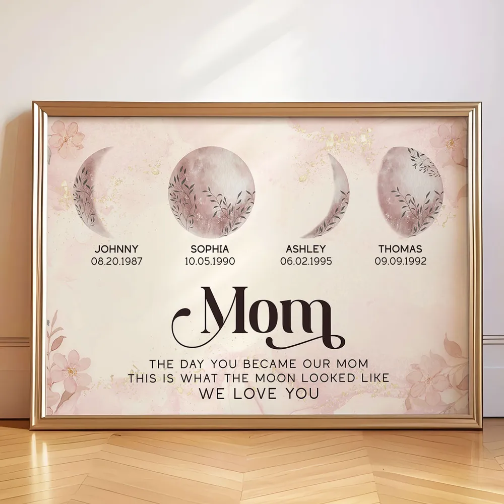 This Is What The Moon Looked Like The Day You Became Mom Grandma Custom Birth Moon Phase Frame