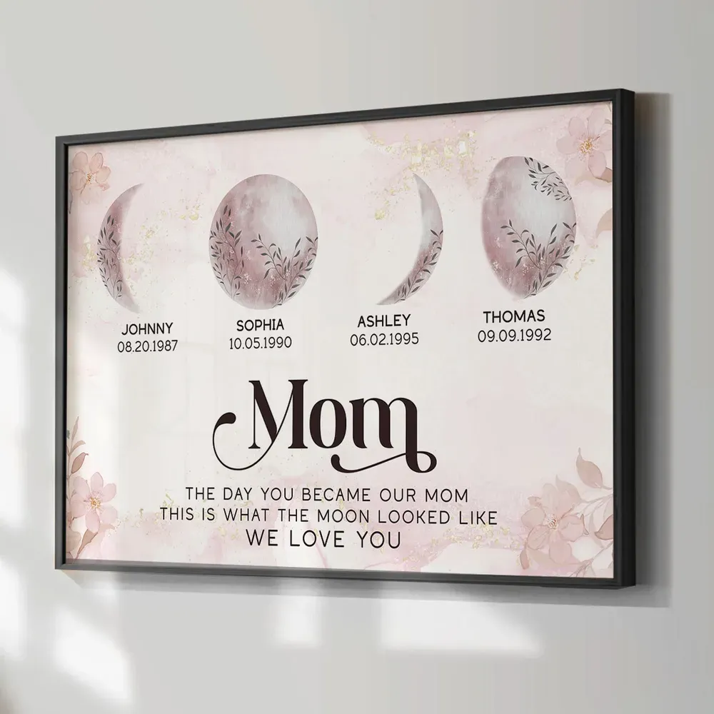 This Is What The Moon Looked Like The Day You Became Mom Grandma Custom Birth Moon Phase Frame