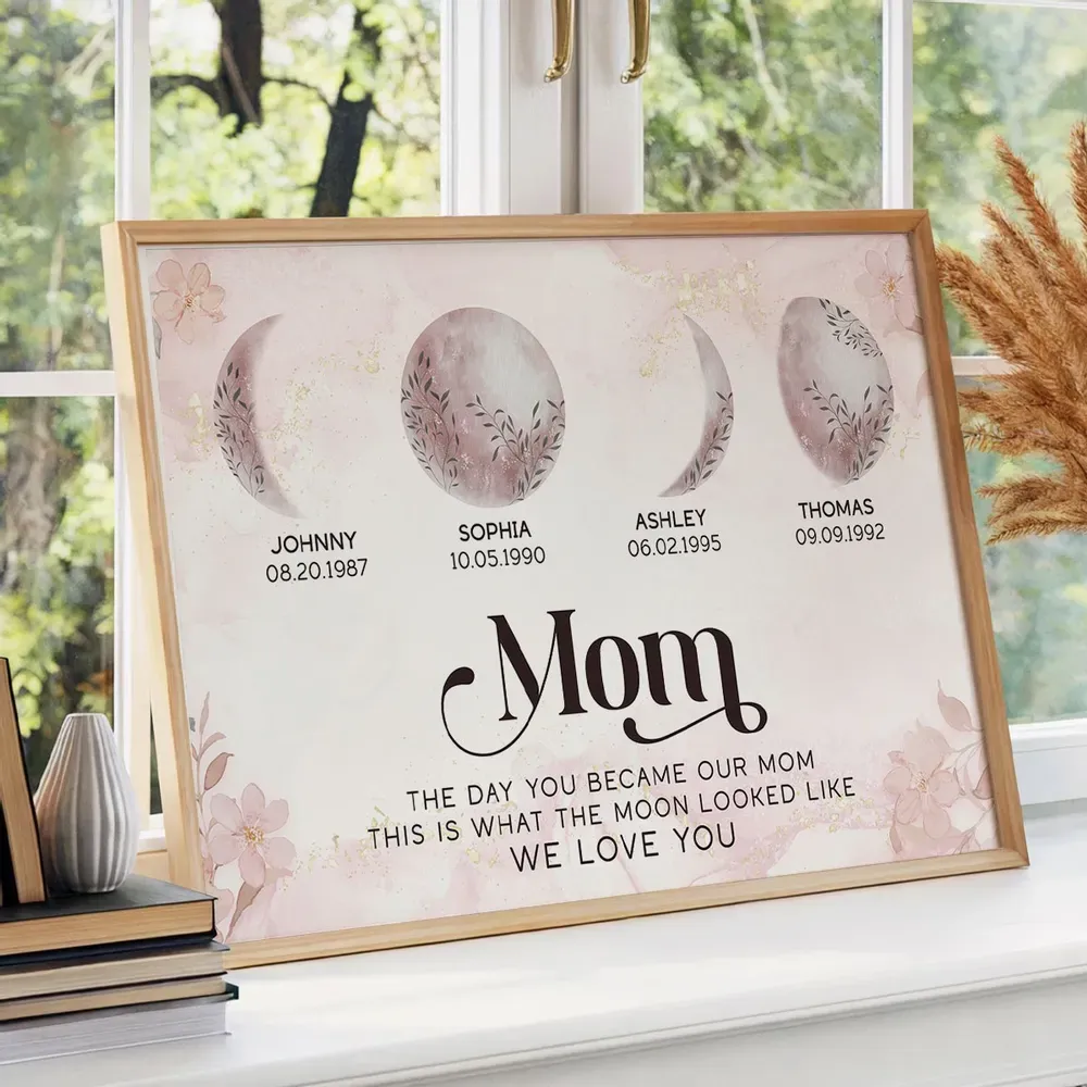 This Is What The Moon Looked Like The Day You Became Mom Grandma Custom Birth Moon Phase Frame