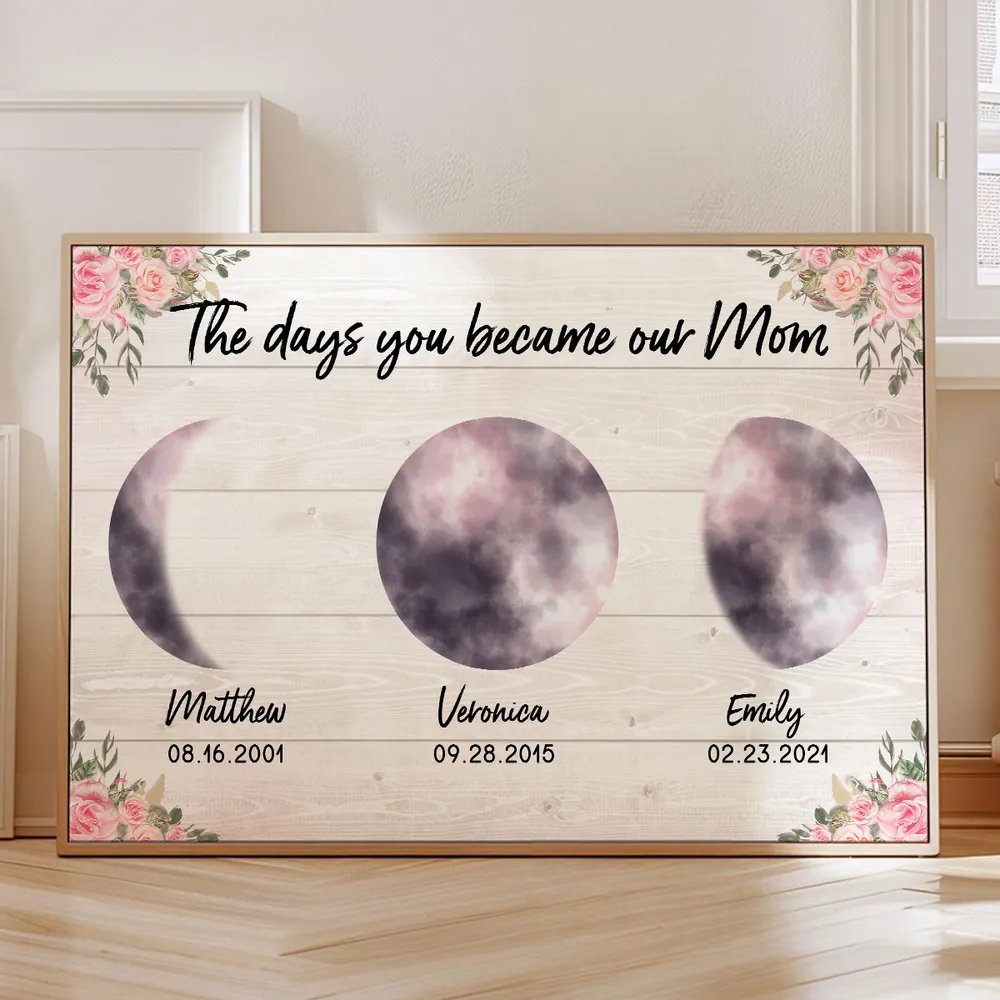 Custom Colorful Birth Moon Phase Frame The Day You Become My Mom Grandma, Mother's Day Gift
