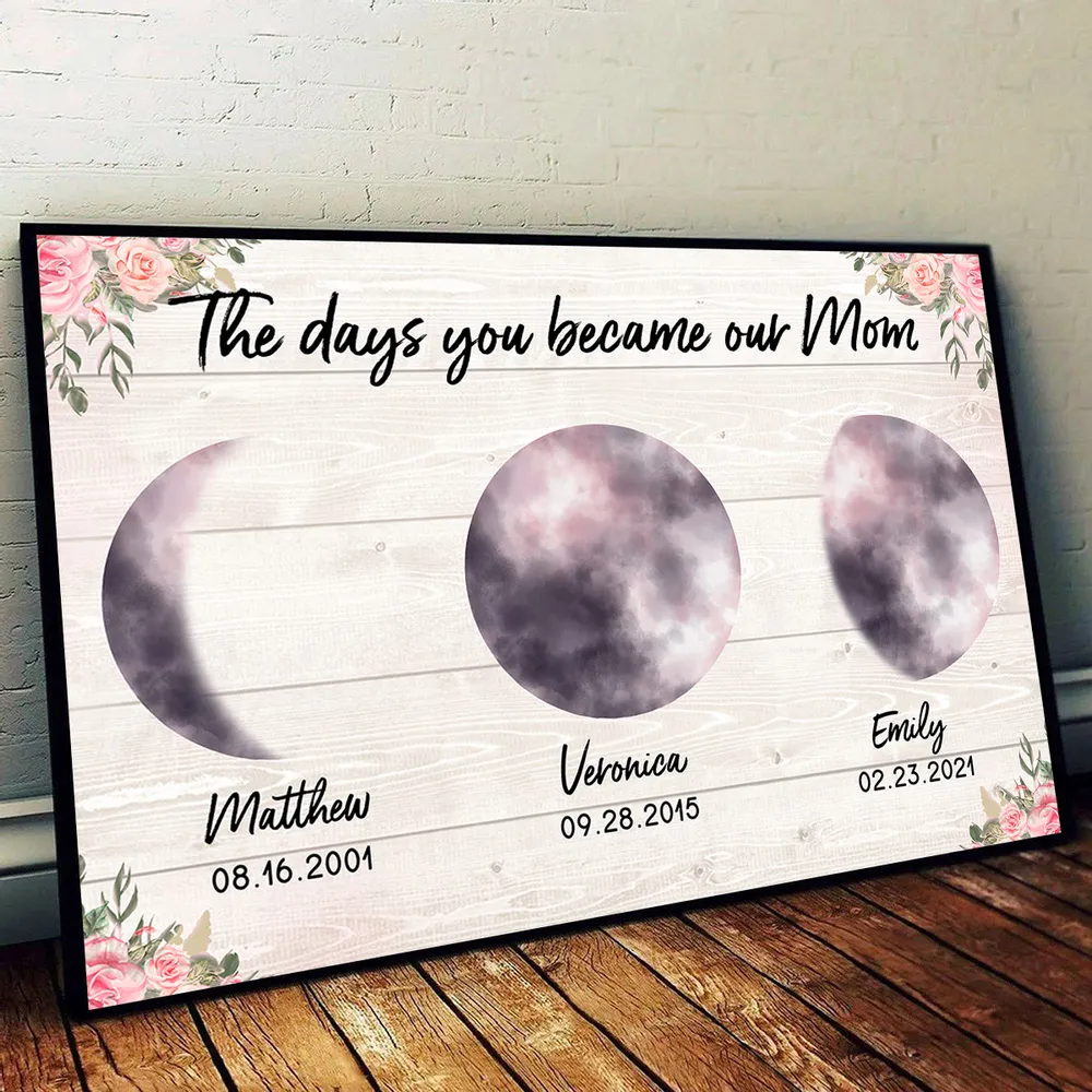Custom Colorful Birth Moon Phase Frame The Day You Become My Mom Grandma, Mother's Day Gift