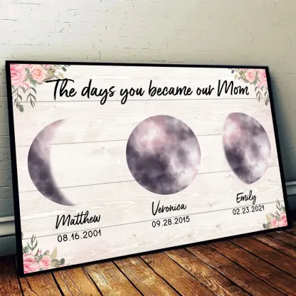 Custom Colorful Birth Moon Phase Frame The Day You Become My Mom Grandma, Mother's Day Gift