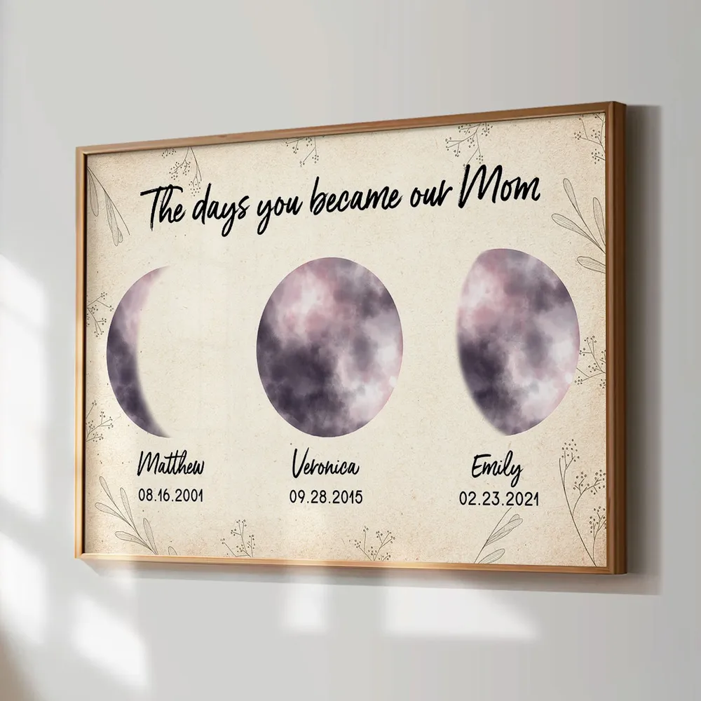 Custom Colorful Birth Moon Phase Frame The Day You Become My Mom Grandma, Mother's Day Gift