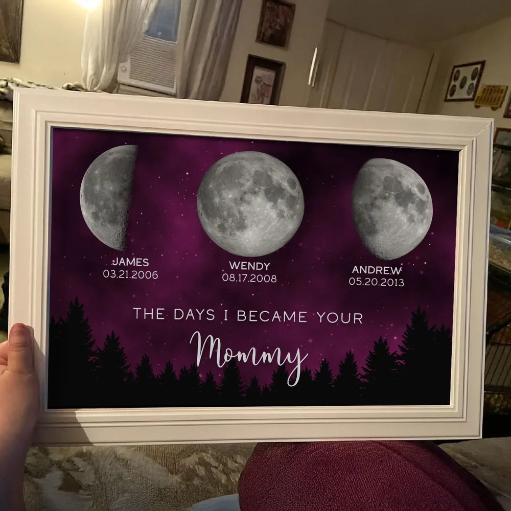 Galaxy Night The Days You Became Our Mom Birthday Moon Phase Frame, A Heartfelt Gift for Mom’s Birthday, Mother’s Day, or Just Because-Creatgifts