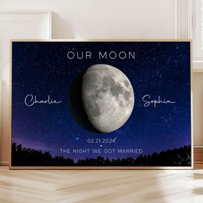 Our Moon Couple Gift Moon Phase Art Anniversary for Wife, Gift for Husband Wedding Anniversary Personalized Poster-Creatgifts