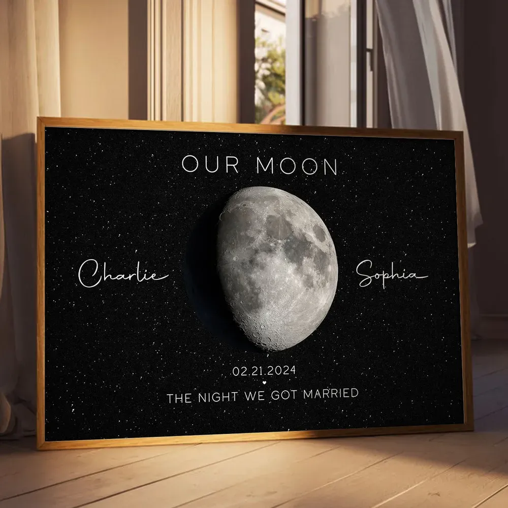 Our Moon Couple Gift Moon Phase Art Anniversary for Wife, Gift for Husband Wedding Anniversary Personalized Poster-Creatgifts