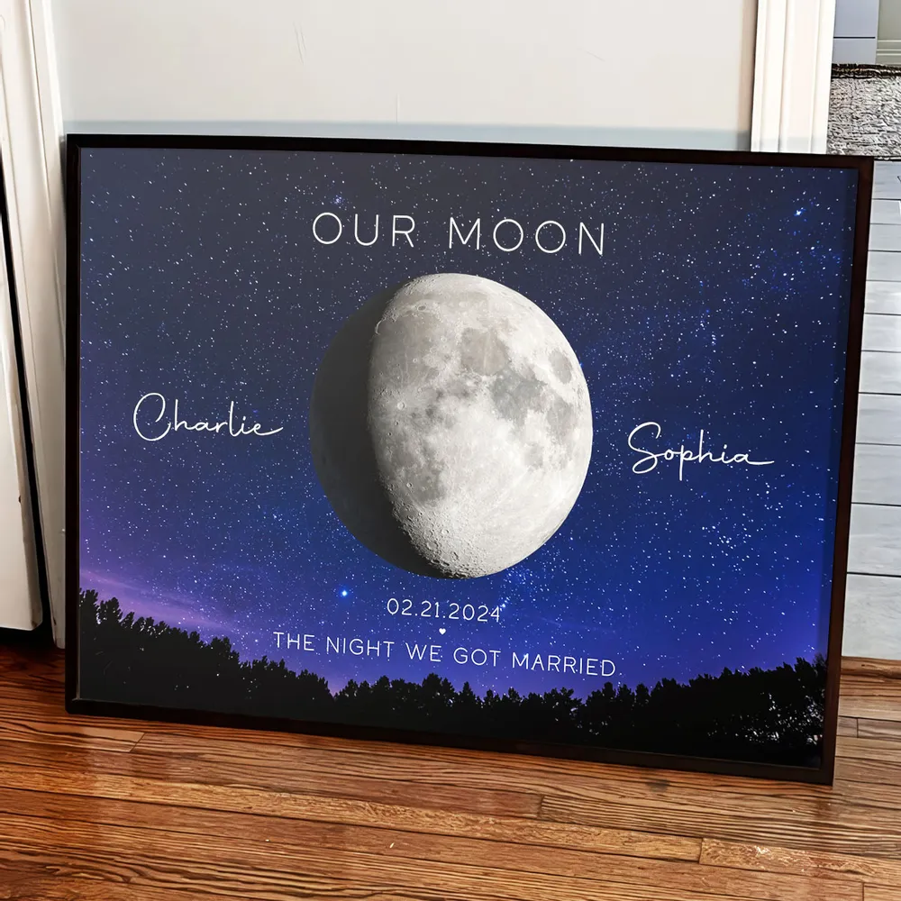 Our Moon Couple Gift Moon Phase Art Anniversary for Wife, Gift for Husband Wedding Anniversary Personalized Poster-Creatgifts