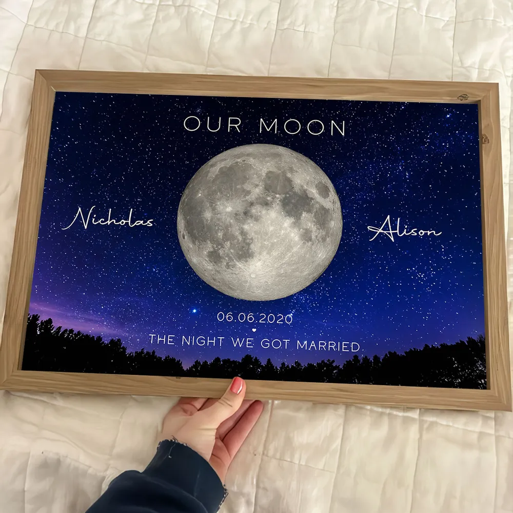 Our Moon Couple Gift Moon Phase Art Anniversary for Wife, Gift for Husband Wedding Anniversary Personalized Poster-Creatgifts