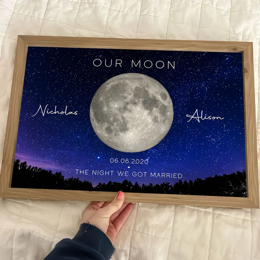 Our Moon Couple Gift Moon Phase Art Anniversary for Wife, Gift for Husband Wedding Anniversary Personalized Poster-Creatgifts