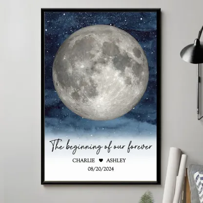 Starry Night Couple Custom Moon Phase Frame, Anniversary Date, Anniversary Gift, Wedding Gift For Couple-Creatgifts